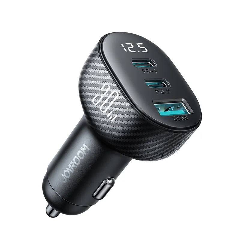 Łatwy zwrot JOYROOM ® Ładowarka Samochodowa Z Wyświetlaczem 2X Usb-C Usb Hurtownia Sklep