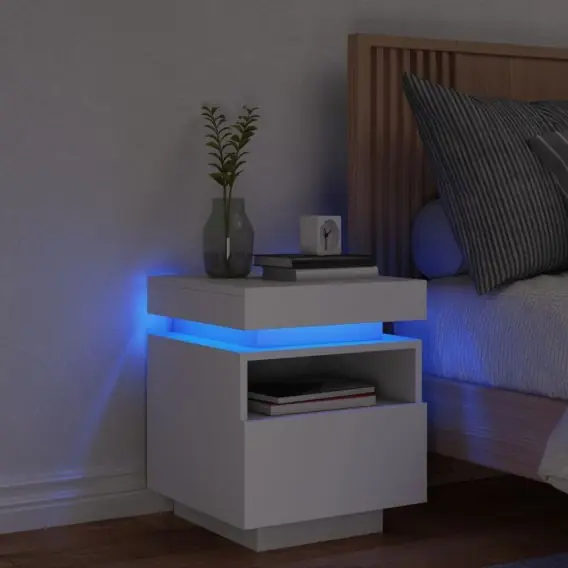 VidaXL Szafka nocna z oświetleniem LED, biała, 40x39x48,5 cm - Hurtownia wielobranżowa Lumarko Popularny