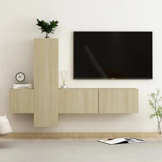 Dostępne od ręki 3-cz. zestaw szafek TV, dąb sonoma, płyta wiórowa Lumarko! - Hurtownia wielobranżowa Lumarko