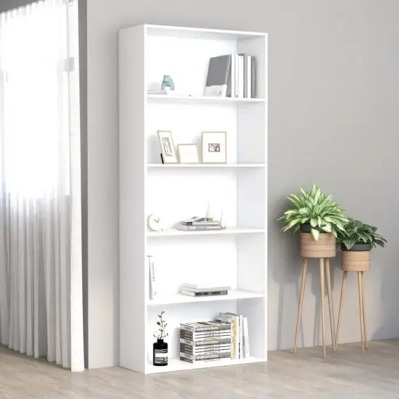 5-poziomowy regał, biały, 80x30x189 cm, płyta wiórowa Lumarko! - Hurtownia wielobranżowa Lumarko Super okazja