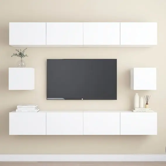 Wyjątkowa oferta 6-cz. zestaw szafek TV, biały, płyta wiórowa Lumarko! - Hurtownia wielobranżowa Lumarko