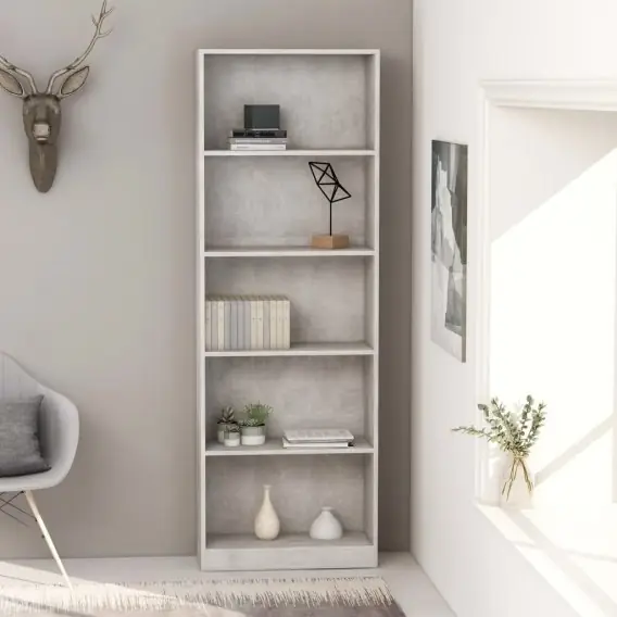 Dostępne od ręki 5-poziomowy regał na książki, betonowy szary, 60x24x175 cm Lumarko! - Hurtownia wielobranżowa Lumarko