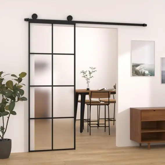 Drzwi przesuwne z osprzętem, szkło ESG i aluminium, 76x205 cm Lumarko! - Hurtownia wielobranżowa Lumarko Tani