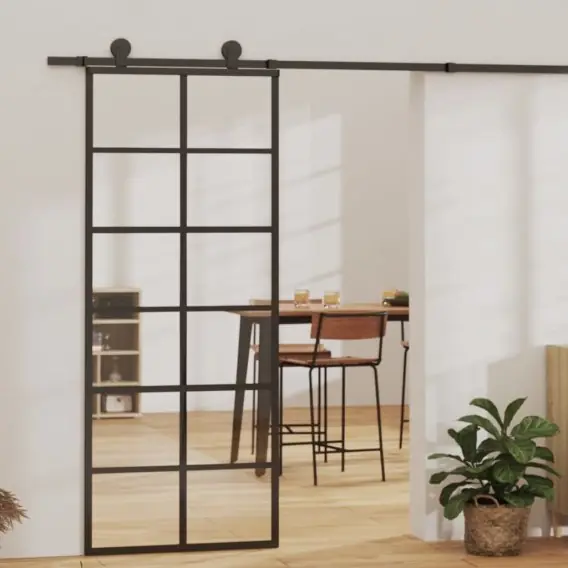 Cena promocyjna Drzwi przesuwne z osprzętem, szkło ESG i aluminium, 76x205 cm Lumarko! - Hurtownia wielobranżowa Lumarko