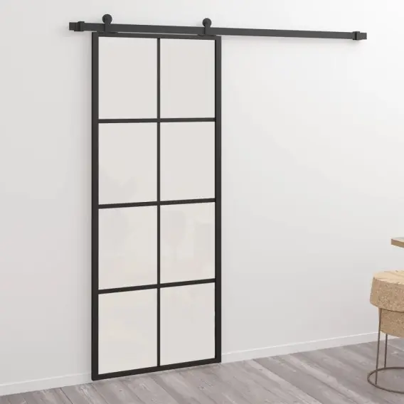 Drzwi przesuwne, aluminium i szkło ESG, 76x205 cm, czarne Lumarko! - Hurtownia wielobranżowa Lumarko Super okazja