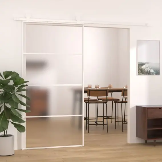 Tani Drzwi przesuwne, szkło ESG i aluminium, 102,5x205 cm, biały Lumarko! - Hurtownia wielobranżowa Lumarko