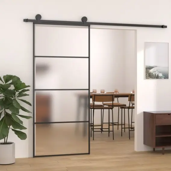 Zamów teraz Drzwi przesuwne, szkło ESG i aluminium, 90x205 cm, czarne Lumarko! - Hurtownia wielobranżowa Lumarko