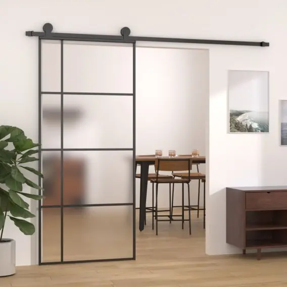 Kup online Drzwi przesuwne, szkło ESG i aluminium, 90x205 cm, czarne Lumarko! - Hurtownia wielobranżowa Lumarko