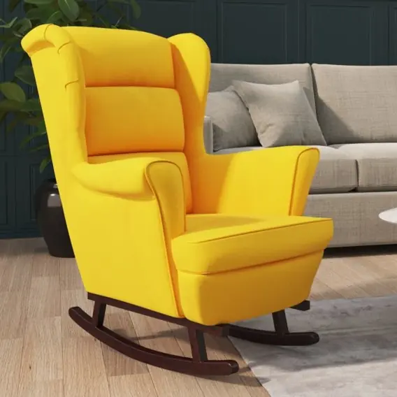 Oferta limitowana Fotel bujany z kauczukowymi nóżkami, żółty, aksamit Lumarko! - Hurtownia wielobranżowa Lumarko