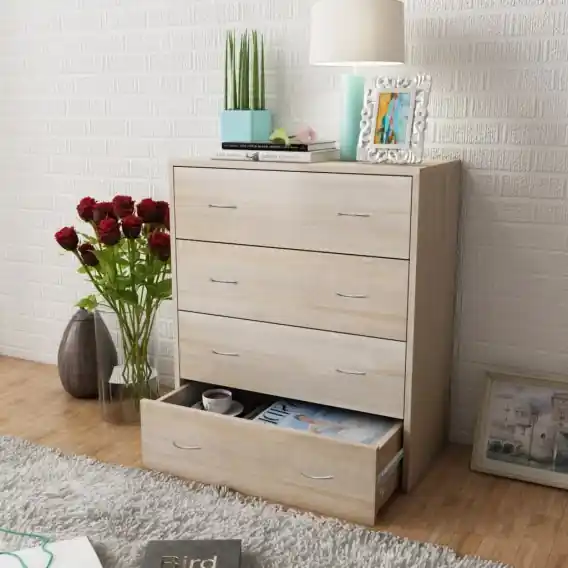 Szybka dostawa Komoda z 4 szufladami, 60 x 30,5 x 71 cm, kolor dębowy Lumarko! - Hurtownia wielobranżowa Lumarko