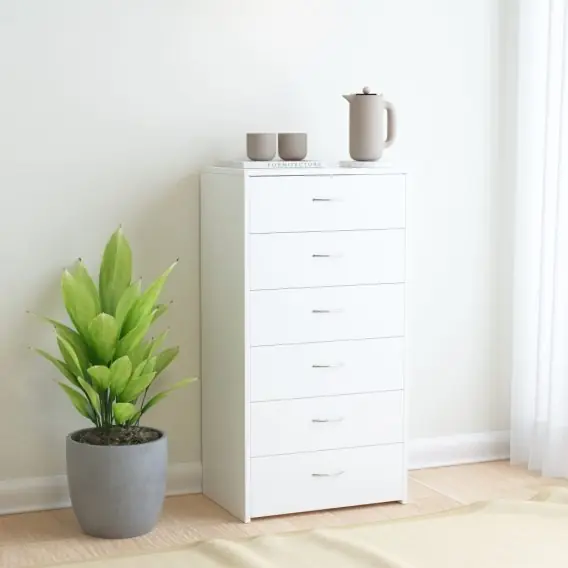 Komoda z 6 szufladami, biała, 50 x 34 x 96 cm, płyta wiórowa Lumarko! - Hurtownia wielobranżowa Lumarko Rabat