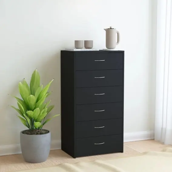 Ekspresowa dostawa Komoda z 6 szufladami, czarna, 50 x 34 x 96 cm, płyta wiórowa Lumarko! - Hurtownia wielobranżowa Lumarko