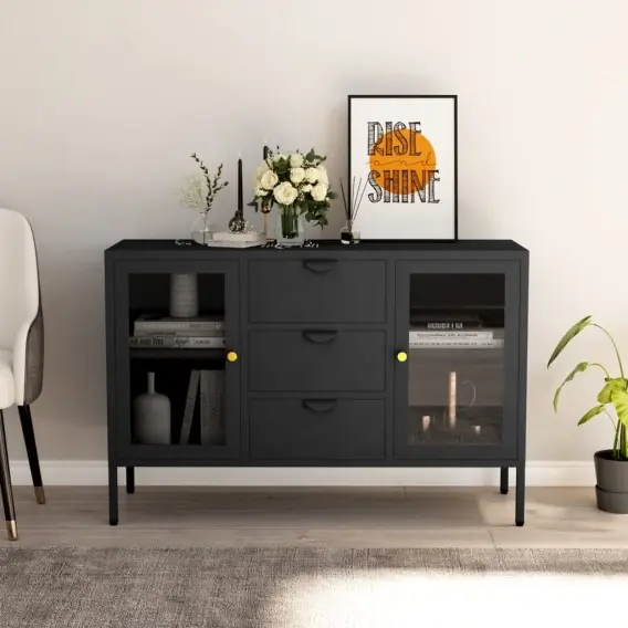 Komoda, antracytowa, 105x35x70 cm, stal i szkło hartowane Lumarko! - Hurtownia wielobranżowa Lumarko Najlepsza cena