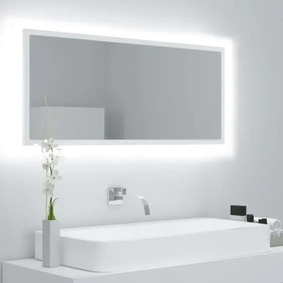 Lustro łazienkowe z LED, białe, 100x8,5x37 cm, płyta wiórowa Lumarko! - Hurtownia wielobranżowa Lumarko Nie przegap