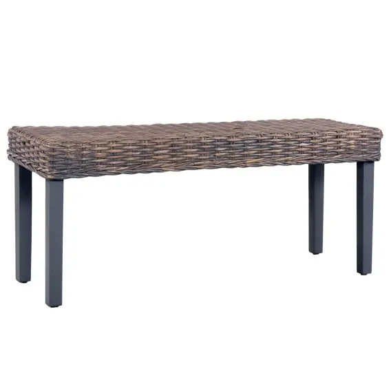 Ławka, 110 cm, szara, rattan kubu i lite drewno mango Lumarko! - Hurtownia wielobranżowa Lumarko Okazja