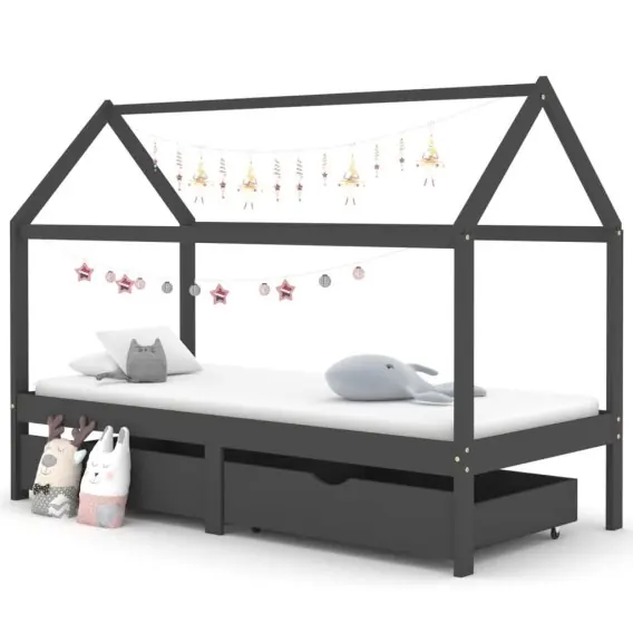 Łóżko dziecięce z szufladami ciemnoszare, lita sosna, 90x200 cm Lumarko! - Hurtownia wielobranżowa Lumarko Wyjątkowa oferta