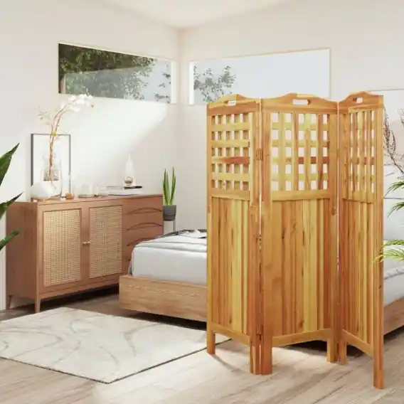 Zamów dziś Parawan 3-panelowy, 121,5x2x115 cm, lite drewno akacjowe Lumarko! - Hurtownia wielobranżowa Lumarko