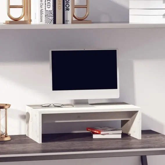 Darmowy zwrot Podstawka na monitor, biała, 50x27x15 cm, lite drewno sosnowe Lumarko! - Hurtownia wielobranżowa Lumarko