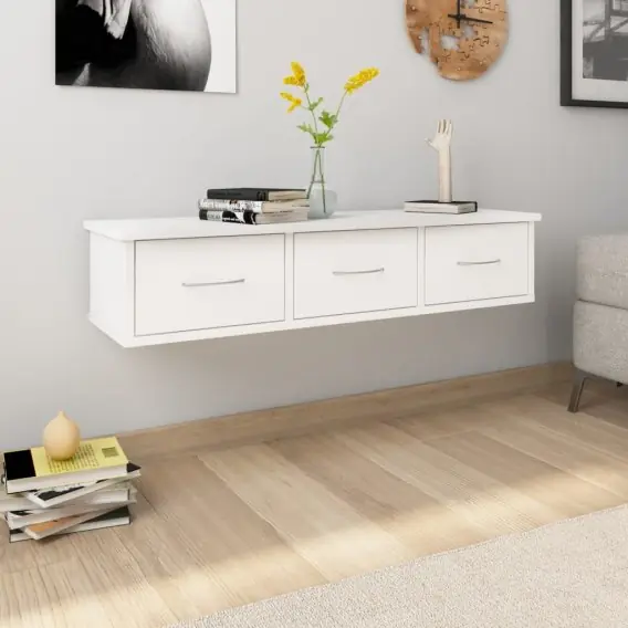 Półka ścienna z szufladami, biała, 88x26x18,5 cm, płyta wiórowa Lumarko! - Hurtownia wielobranżowa Lumarko Bezpieczna płatność