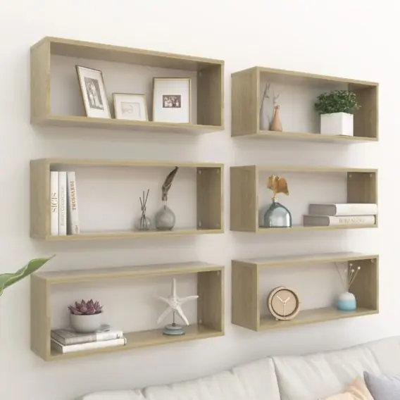 Łatwy zwrot Półki ścienne kostki, 6 szt., dąb sonoma, 60x15x23 cm, płyta Lumarko! - Hurtownia wielobranżowa Lumarko