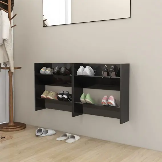 Okazja Półki ścienne na buty, 2 szt., czarne, połysk, 60x18x60 cm Lumarko! - Hurtownia wielobranżowa Lumarko