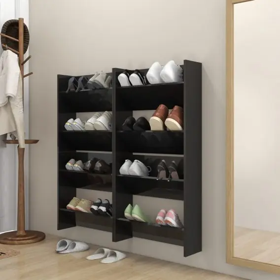 Ograniczona ilość Półki ścienne na buty, 4 szt., czarne, połysk, 60x18x60 cm Lumarko! - Hurtownia wielobranżowa Lumarko