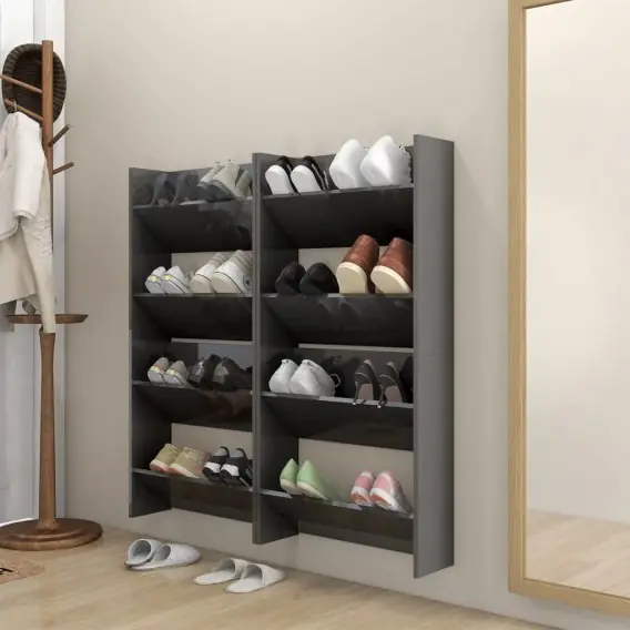 Niska cena Półki ścienne na buty, 4 szt., szare z połyskiem, 60x18x60 cm Lumarko! - Hurtownia wielobranżowa Lumarko