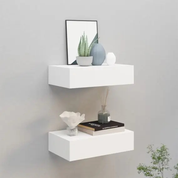 Ostatnia szansa Półki ścienne z szufladą, 2 szt., białe, 40 x 23,5 x 10 cm, MDF Lumarko! - Hurtownia wielobranżowa Lumarko