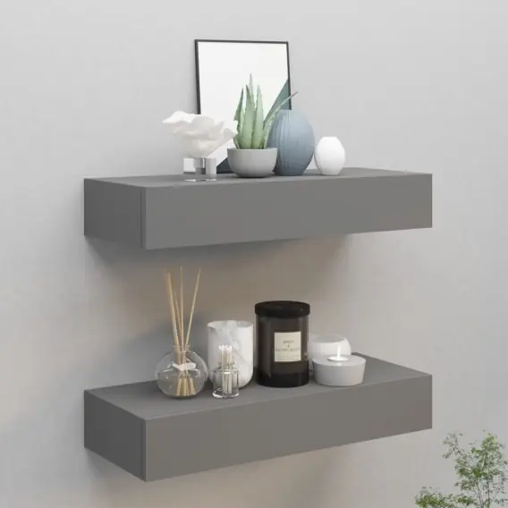 Półki ścienne z szufladą, 2 szt., szare, 60 x 23,5 x 10 cm, MDF Lumarko! - Hurtownia wielobranżowa Lumarko Tylko do końca tygodnia