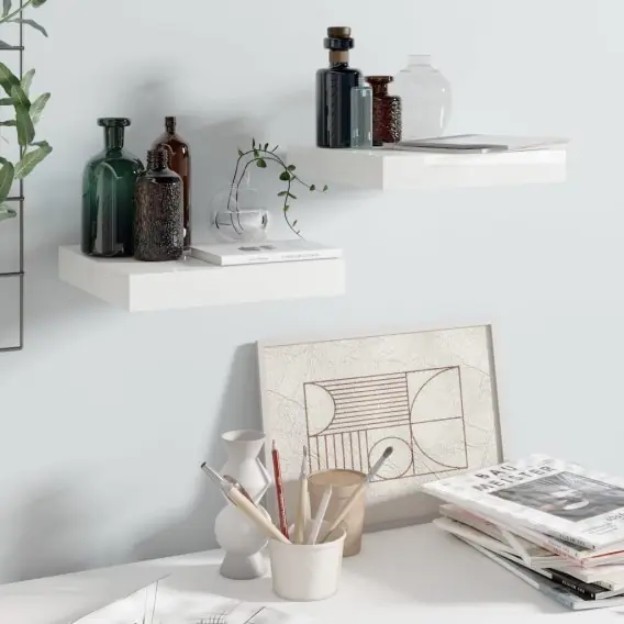Półki ścienne, 2 szt., białe, wysoki połysk, 23x23,5x3,8cm, MDF Lumarko! - Hurtownia wielobranżowa Lumarko Popularny