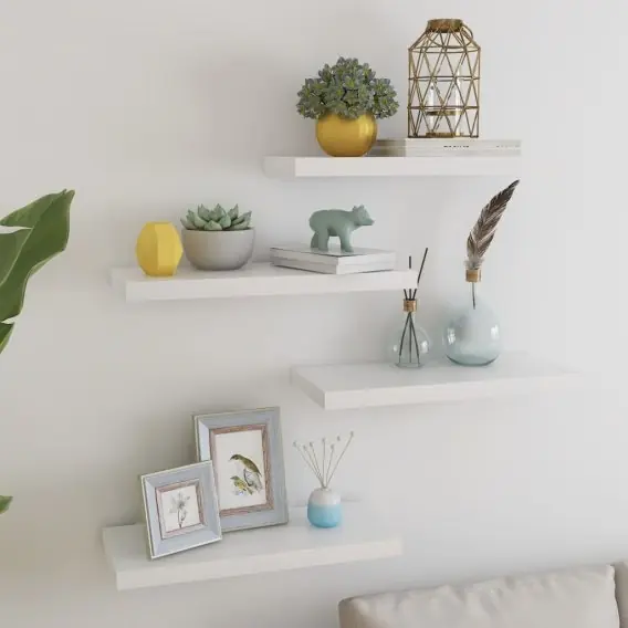 Kup teraz Półki ścienne, 4 szt., kolor dębu i biel, 60x23,5x3,8 cm, MDF Lumarko! - Hurtownia wielobranżowa Lumarko