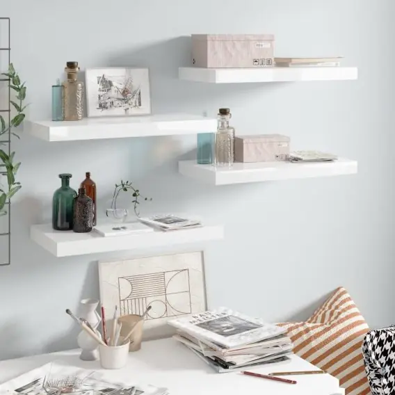 Ekspresowa dostawa Półki ścienne, 4 szt., wysoki połysk, białe, 50x23x3,8 cm, MDF Lumarko! - Hurtownia wielobranżowa Lumarko