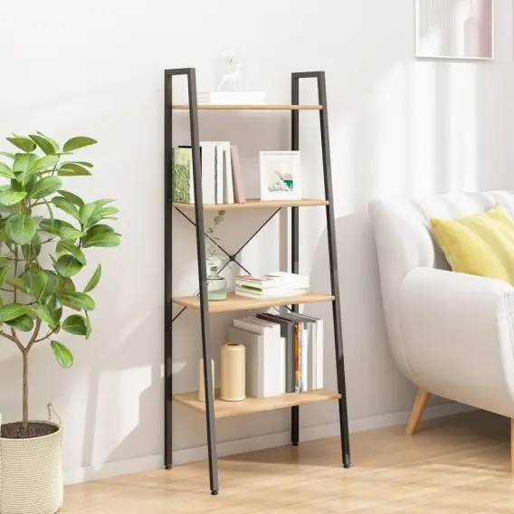 Kup online Regał drabina z 4 półkami, jasnobrązowo-czarny, 56x35x140 cm Lumarko! - Hurtownia wielobranżowa Lumarko
