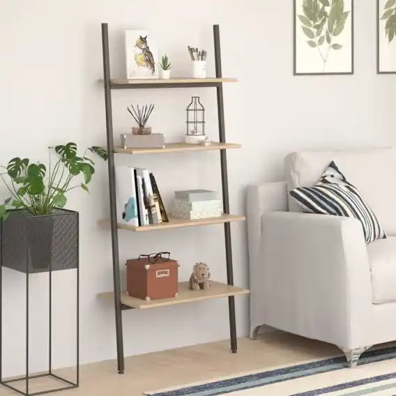 Kup teraz Regał drabina z 4 półkami, jasnobrązowo-czarny, 64x34x150,5 cm Lumarko! - Hurtownia wielobranżowa Lumarko