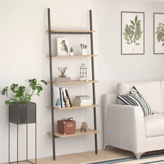 Regał drabina z 5 półkami, jasnobrązowo-czarny, 64x34x185,5 cm Lumarko! - Hurtownia wielobranżowa Lumarko Obniżka ceny