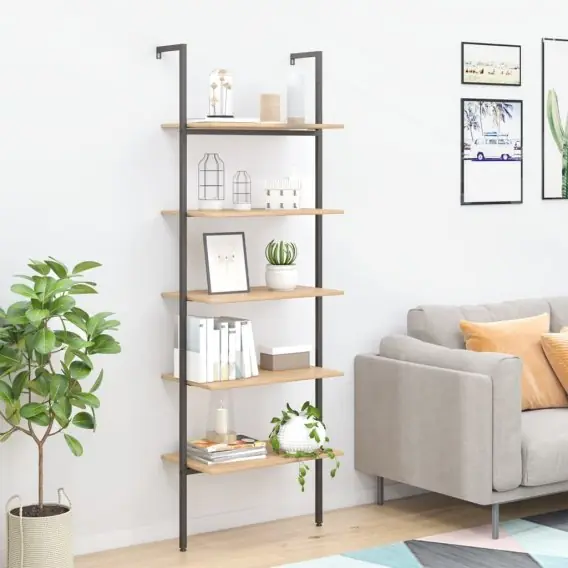 Regał drabina z 5 półkami, jasnobrązowo-czarny, 64x35x185 cm Lumarko! - Hurtownia wielobranżowa Lumarko Oferta limitowana