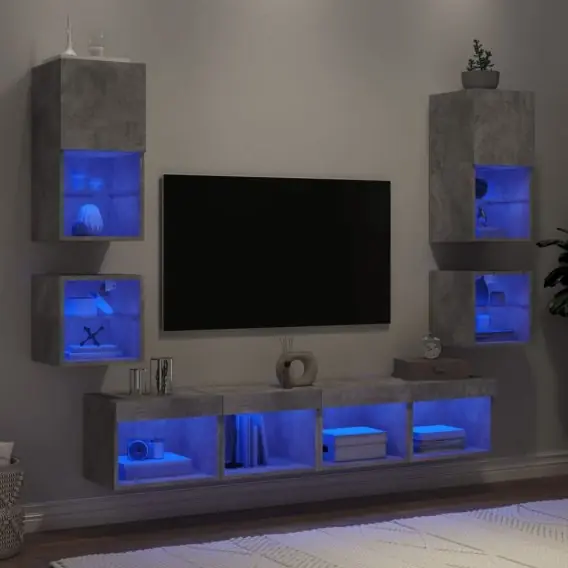 Ograniczona ilość 8-częściowy zestaw mebli TV z LED, szarość betonu Lumarko! - Hurtownia wielobranżowa Lumarko
