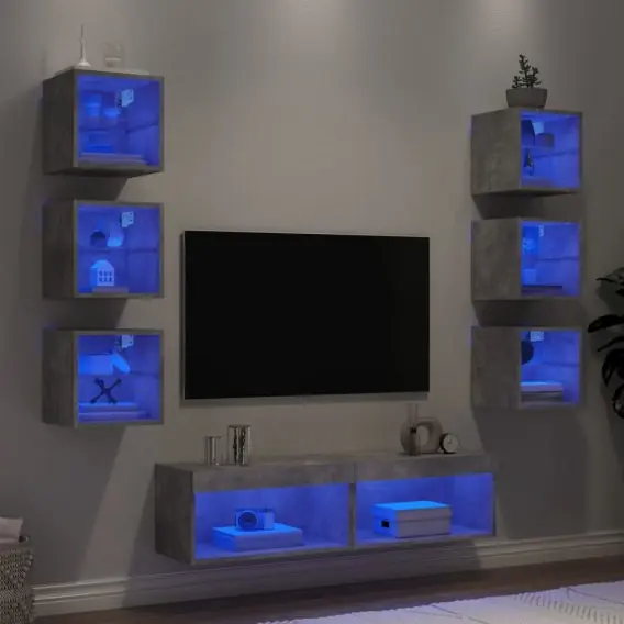 8-częściowy zestaw mebli TV z LED, szarość betonu Lumarko! - Hurtownia wielobranżowa Lumarko Dostępne od ręki