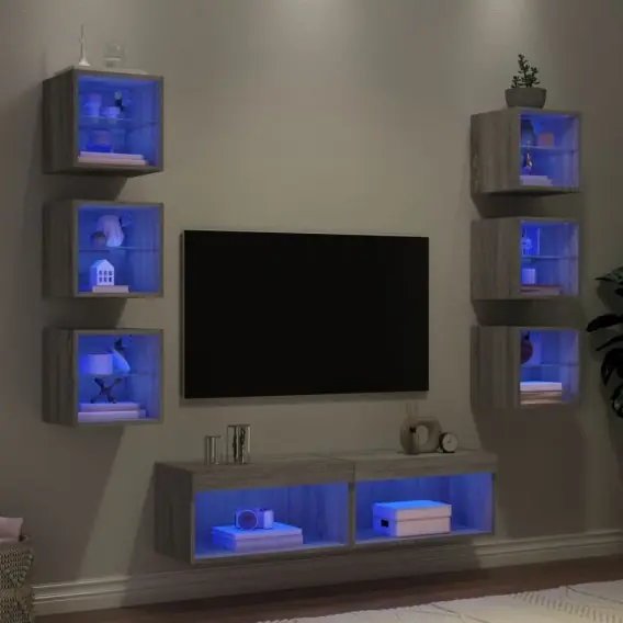 8-częściowy zestaw mebli TV z LED, szary dąb sonoma Lumarko! - Hurtownia wielobranżowa Lumarko Najlepsza cena