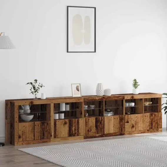 Darmowy zwrot Barek z lampkami LED Stare Drewno 283x37x67 cm Drewno inżynieryjne Lumarko! - Hurtownia wielobranżowa Lumarko