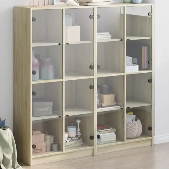 Okazja Biblioteczka z drzwiczkami, dąb sonoma, 136x37x142 cm Lumarko! - Hurtownia wielobranżowa Lumarko