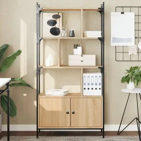 Biblioteczka z drzwiczkami, dąb sonoma, 76,5x30x154,5 cm - Hurtownia wielobranżowa Lumarko Dodaj do koszyka