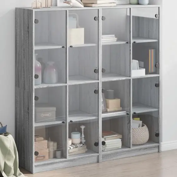 Biblioteczka z drzwiczkami, szary dąb sonoma, 136x37x142 cm Lumarko! - Hurtownia wielobranżowa Lumarko Wybór klientów