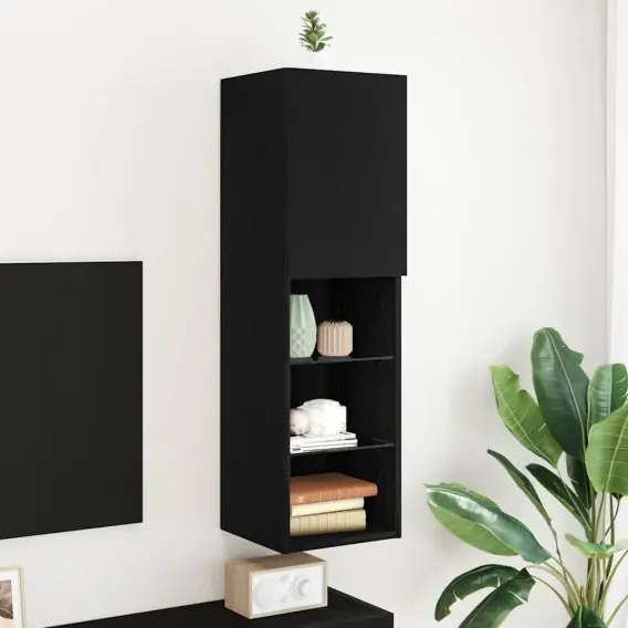 Wysoka jakość Czarny Dąb LED Szafka RTV 30,5x30x102 cm Z materiału drewnopochodnego Lumarko! - Hurtownia wielobranżowa Lumarko