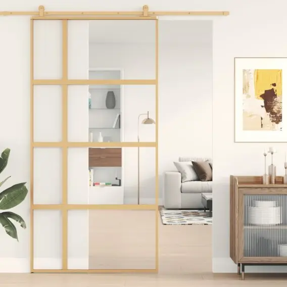 Wyjątkowa oferta Drzwi przesuwne, złote, 102,5x205 cm, przezroczyste szkło ESG Lumarko! - Hurtownia wielobranżowa Lumarko