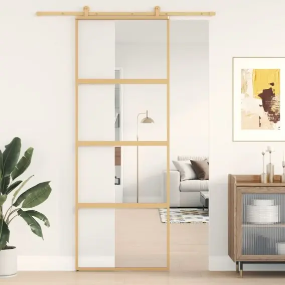 Drzwi przesuwne, złote, 76x205 cm, przezroczyste szkło ESG Lumarko! - Hurtownia wielobranżowa Lumarko Rabat