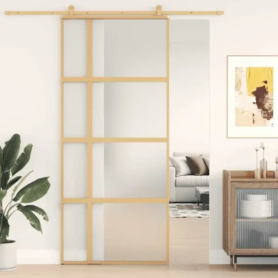 Drzwi przesuwne, złote, 90x205 cm, mrożone szkło ESG, aluminium Lumarko! - Hurtownia wielobranżowa Lumarko Nowy