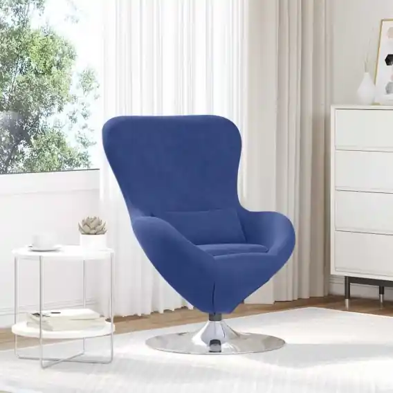 Promocja Fotel jajo Niebieski policyjny 63 x 73 x 90 cm Aksamit Lumarko! - Hurtownia wielobranżowa Lumarko