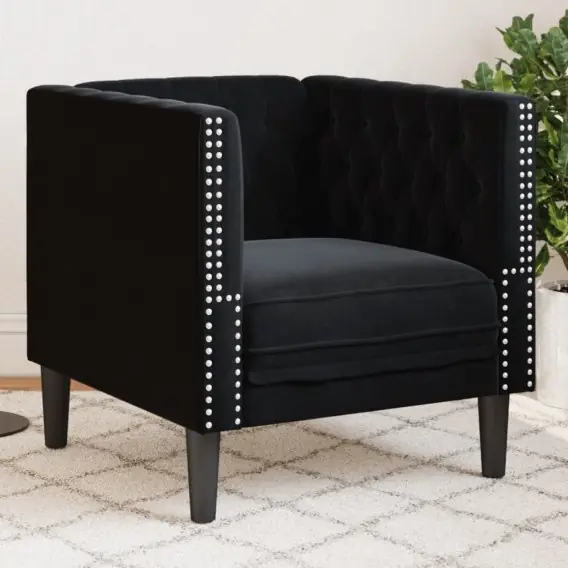 Fotel Chesterfield, czarny, tapicerowany aksamitem Lumarko! - Hurtownia wielobranżowa Lumarko Szybka wysyłka