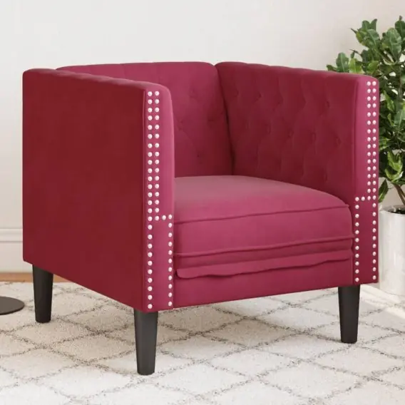 Fotel Chesterfield, winna czerwień, tapicerowany aksamitem Lumarko! - Hurtownia wielobranżowa Lumarko Do wyczerpania zapasów